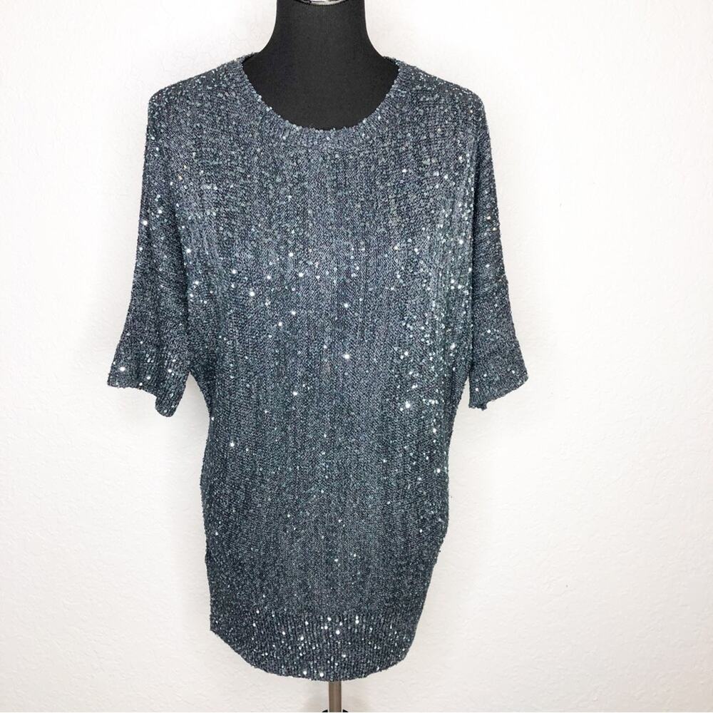 Reiss gray blue sequin embellished sweater tunic size Small